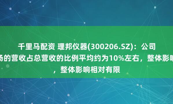 千里马配资 理邦仪器(300206.SZ)：公司在美国市场的营收占总营收的比例平均约为10%左右，整体影响相对有限
